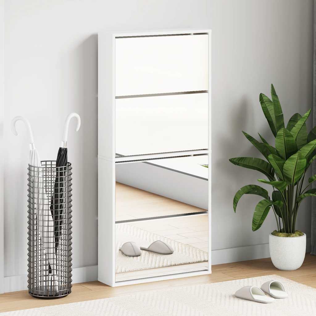 Armoire à chaussures Vidaxl avec 4 miroirs 63x17x134 cm blanc