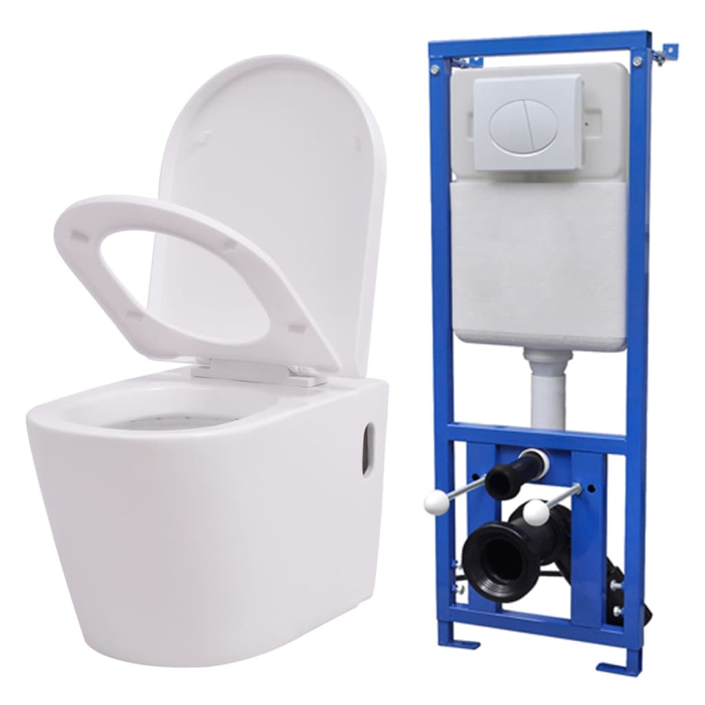 Vidaxl Toilet suspendu avec citerne cachée blanche en céramique