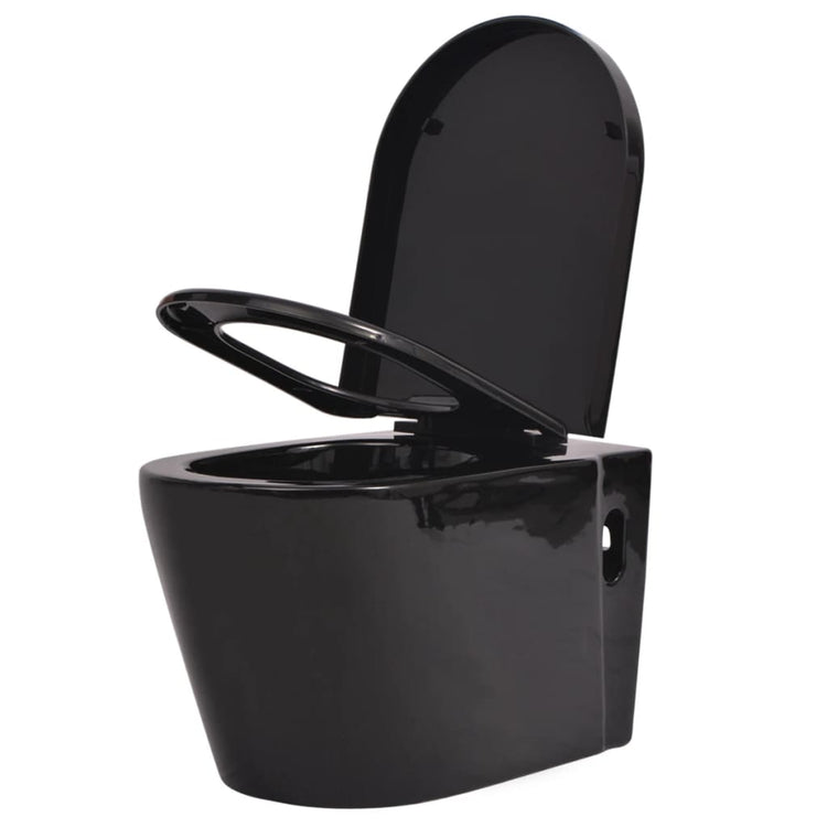 Vidaxl Toilet suspendu avec citerne cachée noire en céramique