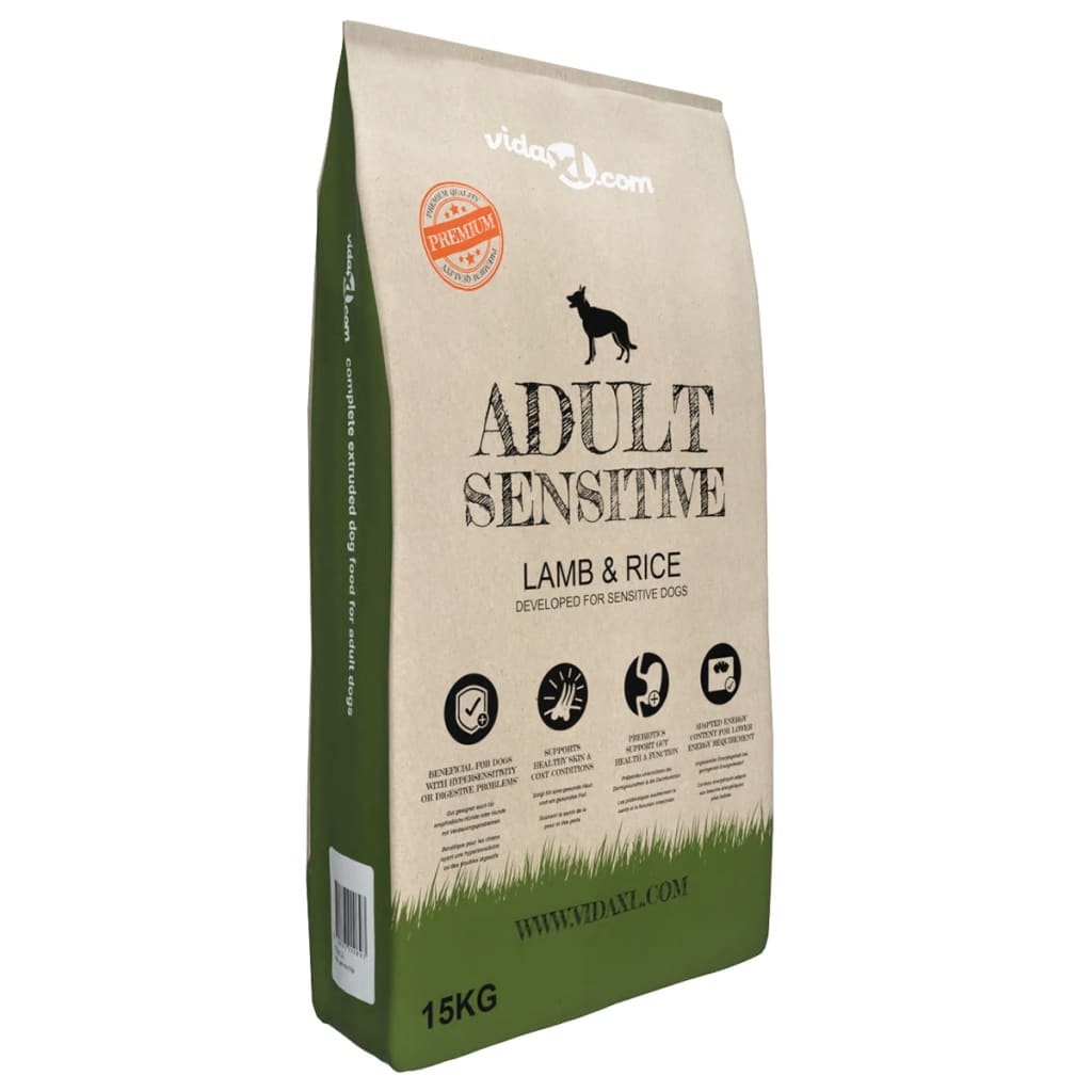 Vidaxl Premium Dog Aliments secs adultes Riz d'agneau sensible 15 kg