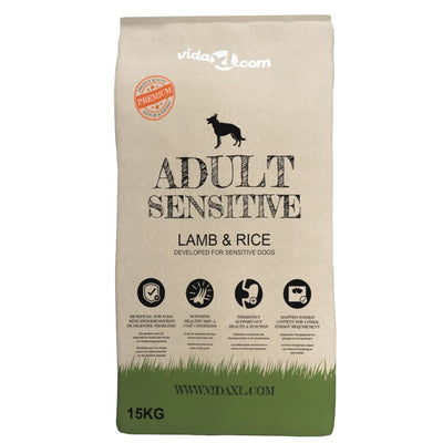 Vidaxl Premium Dog Aliments secs adultes Riz d'agneau sensible 15 kg