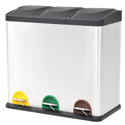 Vidaxl Pendal Bin pour recycler 54 L en acier inoxydable