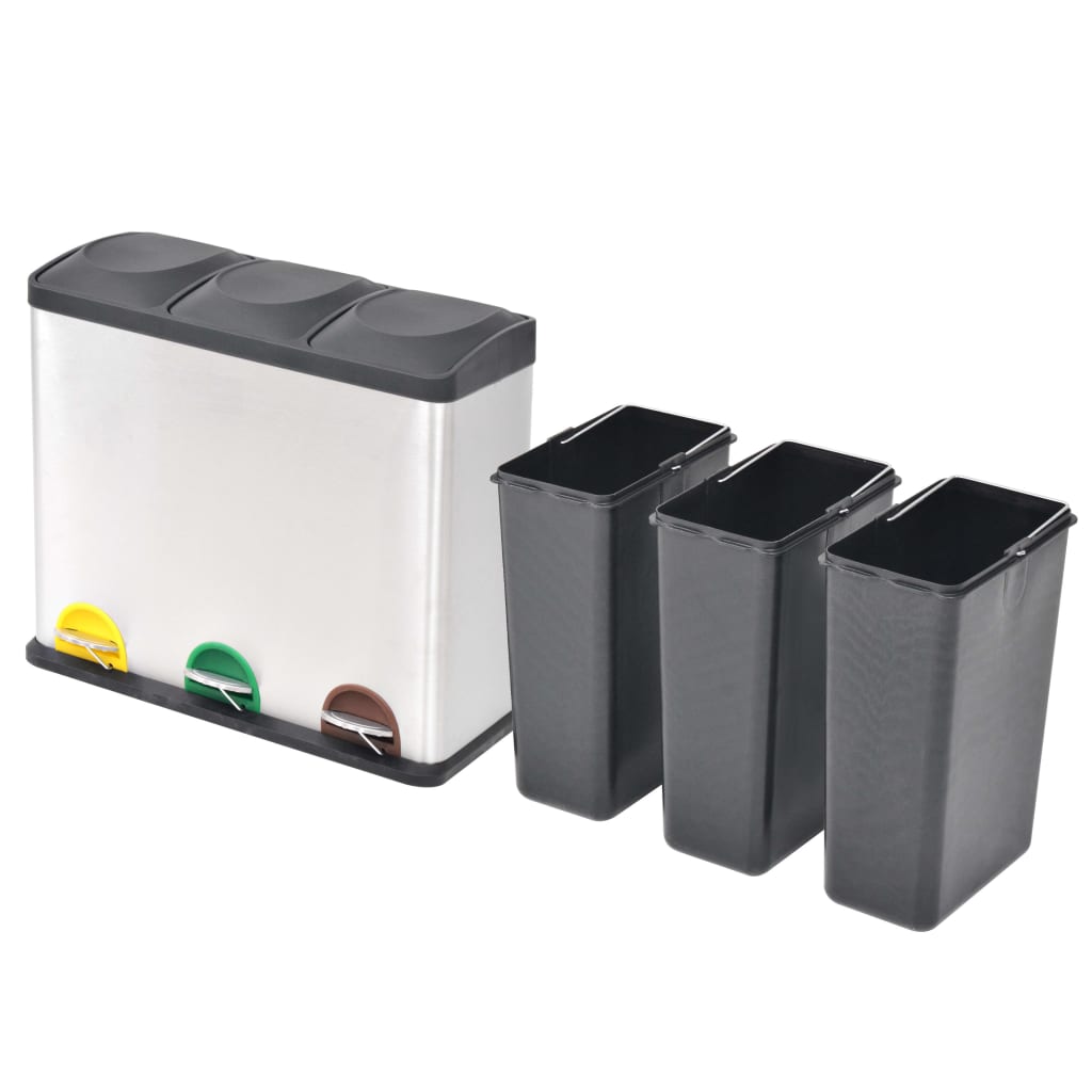Vidaxl Pendal Bin pour recycler 54 L en acier inoxydable