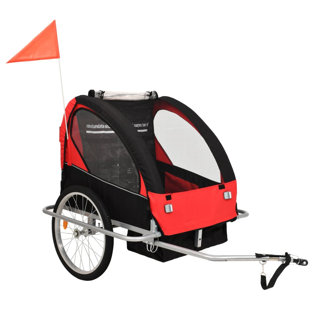 Trailer à vélo Vidaxl et landau 2-en-1 noir et rouge