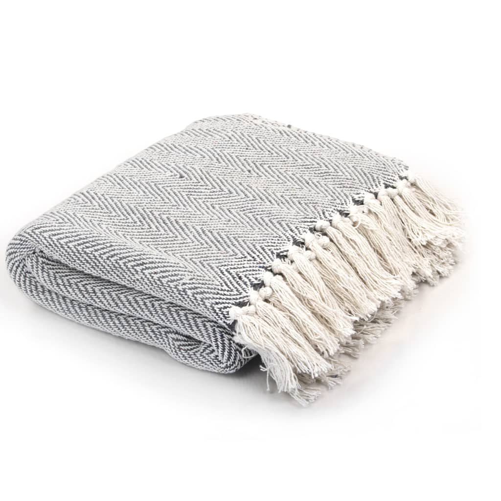 Vidaxl Plaid Herringbone 160x210 cm Coton Gray