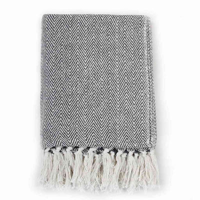 Vidaxl Plaid Herringbone 125x150 cm Coton Navy Bleu