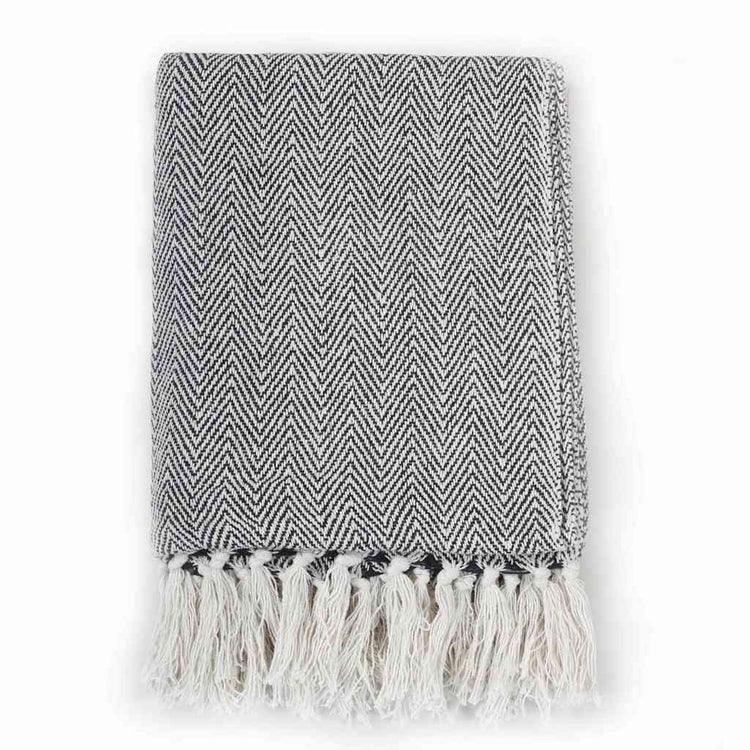 Vidaxl Plaid Herringbone 125x150 cm Coton Navy Bleu