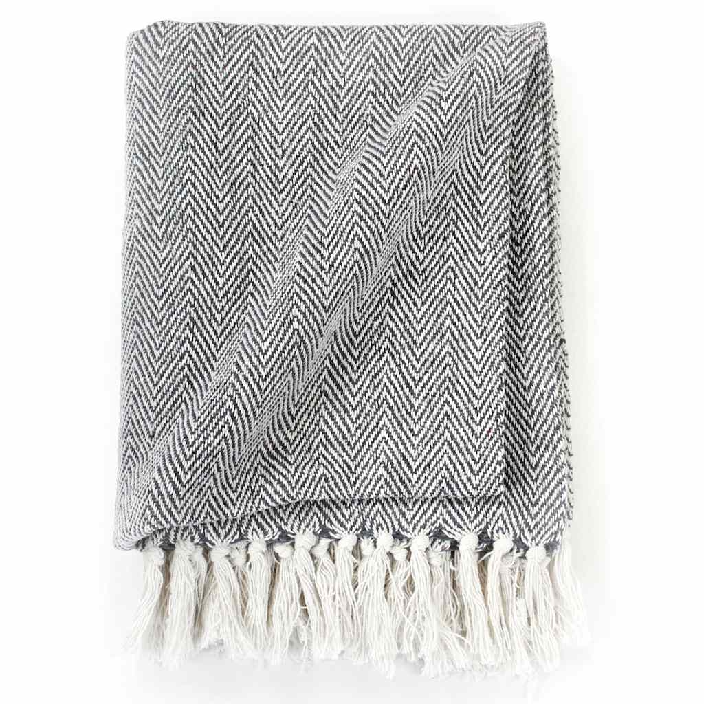 Vidaxl Plaid Herringbone 125x150 cm Coton Navy Bleu