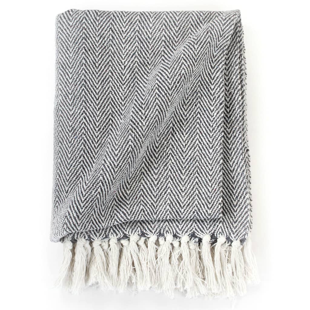 Vidaxl Plaid Herringbone 160x210 cm Coton Navy Bleu
