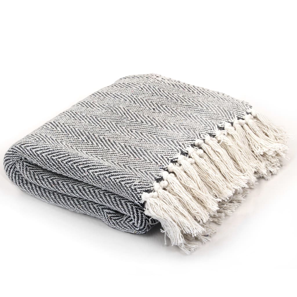 Vidaxl Plaid Herringbone 220x250 cm Coton Navy Bleu
