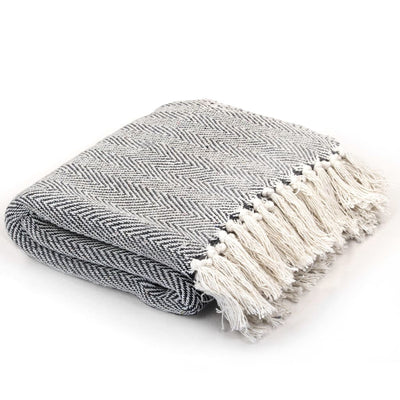 Vidaxl Plaid Herringbone 220x250 cm Coton Navy Bleu