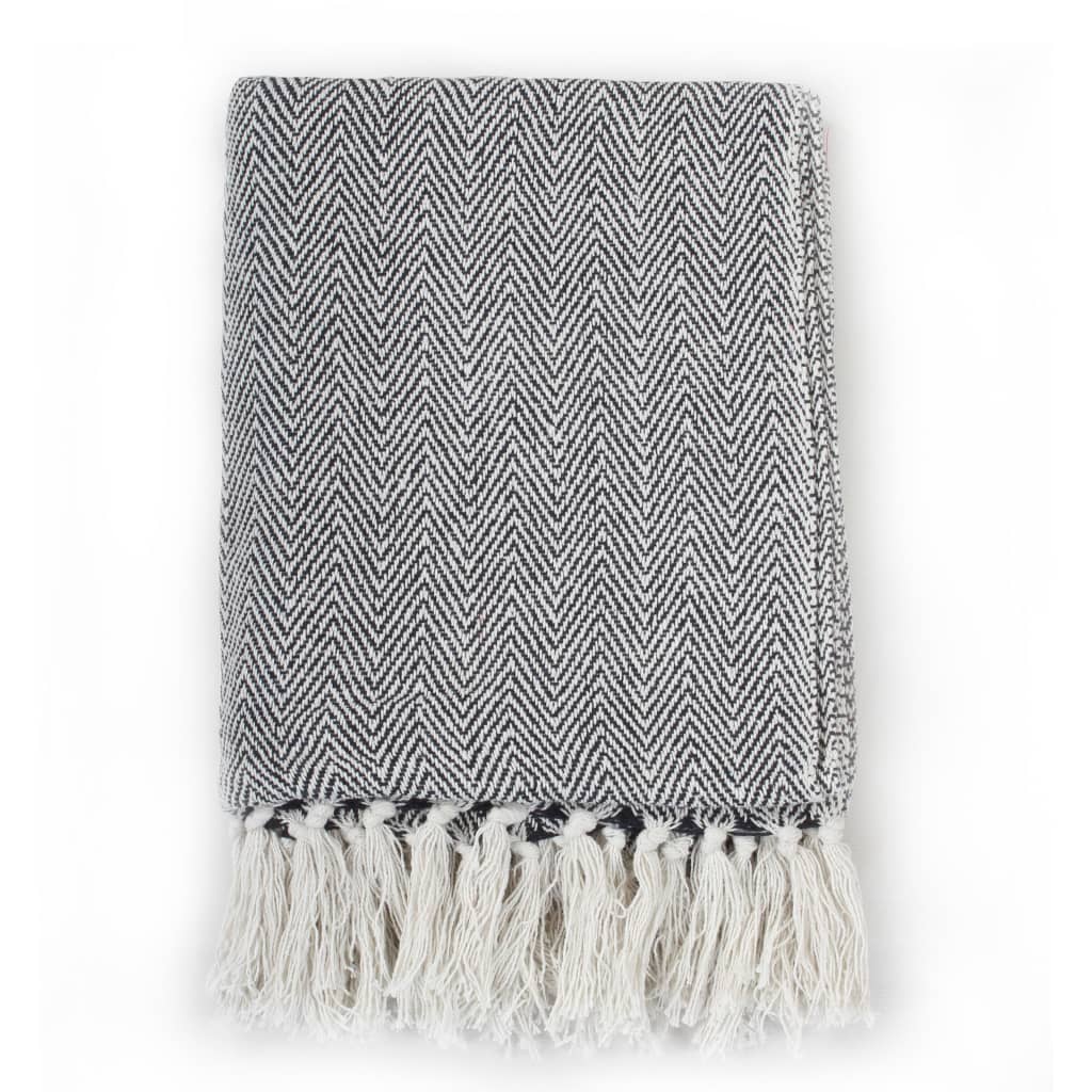 Vidaxl Plaid Herringbone 220x250 cm Coton Navy Bleu