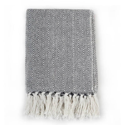 Vidaxl Plaid Herringbone 220x250 cm Coton Navy Bleu