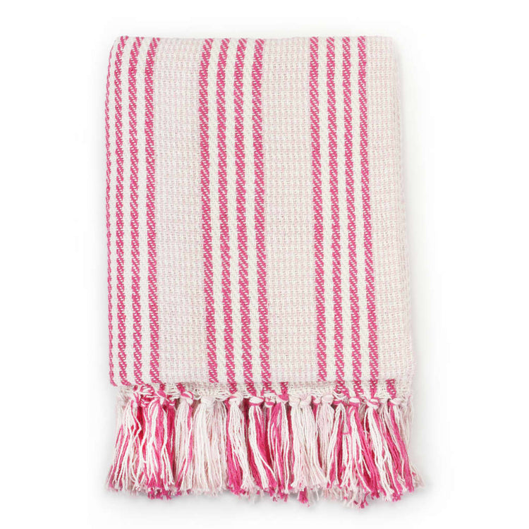 Vidaxl Plaid Stripes 125x150 cm Coton rose et blanc