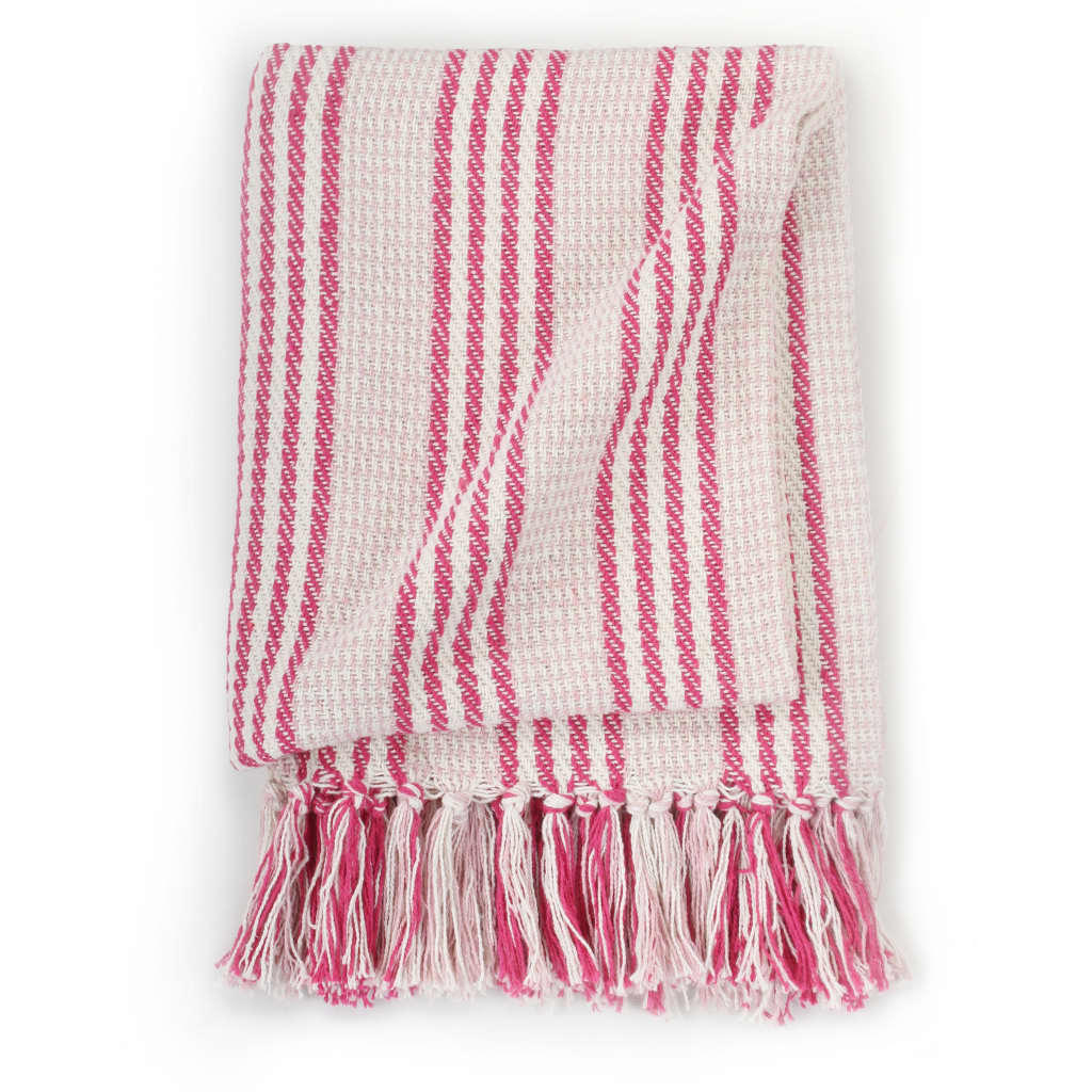 Vidaxl Plaid Stripes 125x150 cm Coton rose et blanc