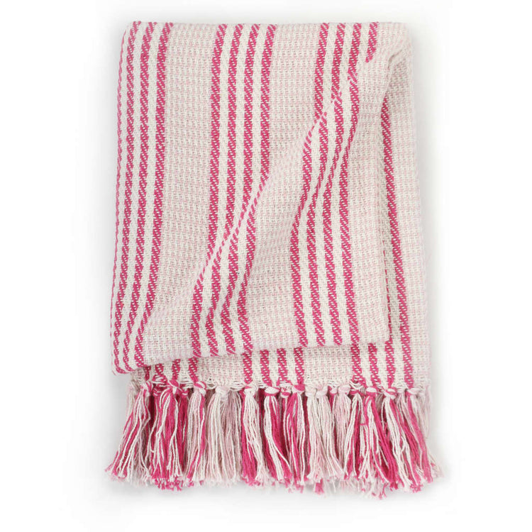 Vidaxl Plaid Stripes 125x150 cm Coton rose et blanc
