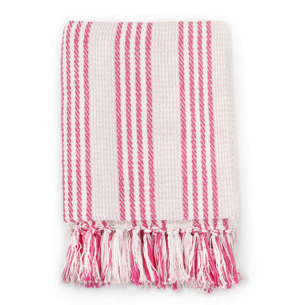 Vidaxl Plaid Stripes 220x250 cm Coton rose et blanc