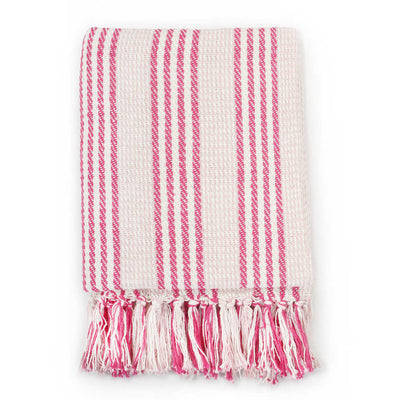 Vidaxl Plaid Stripes 220x250 cm Coton rose et blanc