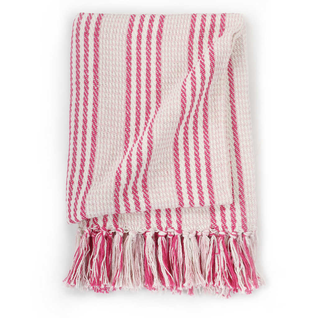 Vidaxl Plaid Stripes 220x250 cm Coton rose et blanc