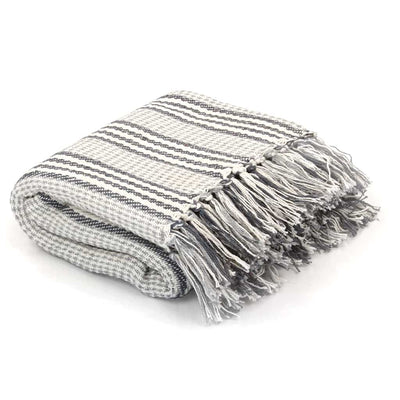 Vidaxl Plaid Stripes 125x150 cm Coton gris et blanc