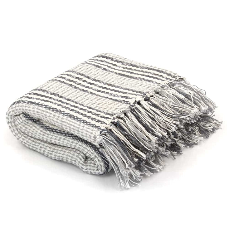 Vidaxl Plaid Stripes 125x150 cm Coton gris et blanc