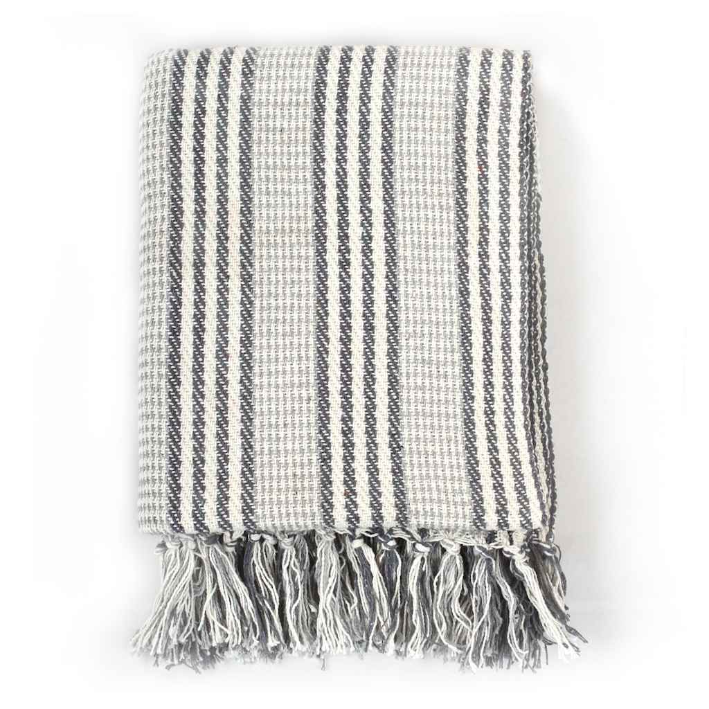 Vidaxl Plaid Stripes 125x150 cm Coton gris et blanc