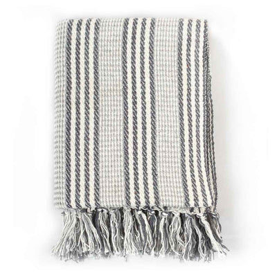 Vidaxl Plaid Stripes 125x150 cm Coton gris et blanc