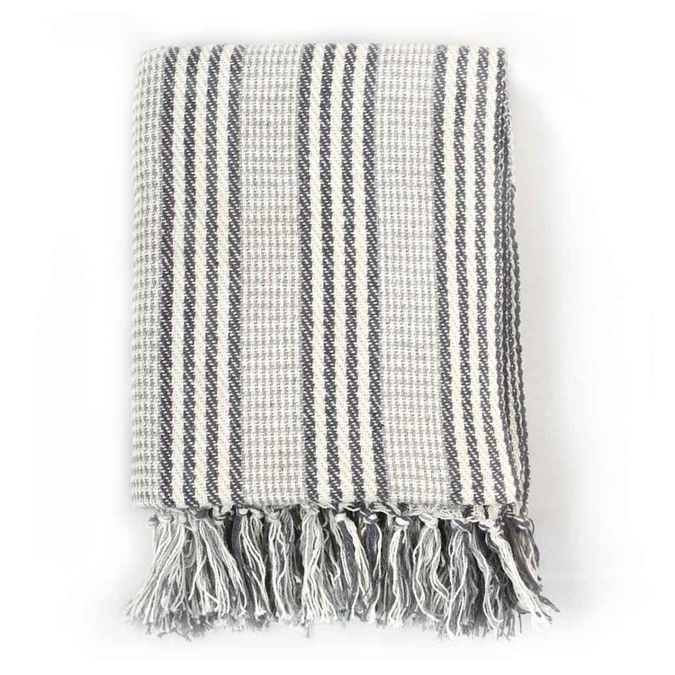 Vidaxl Plaid Stripes 125x150 cm Coton gris et blanc