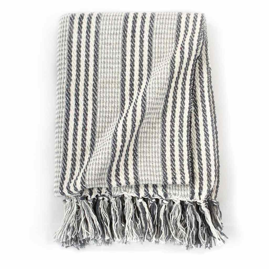 Vidaxl Plaid Stripes 125x150 cm Coton gris et blanc