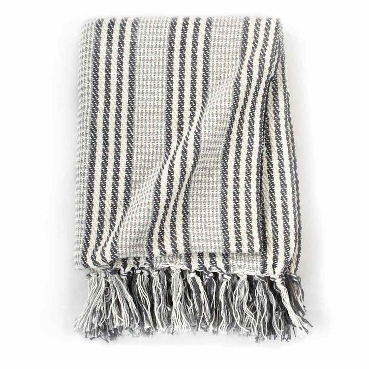 Vidaxl Plaid Stripes 125x150 cm Coton gris et blanc
