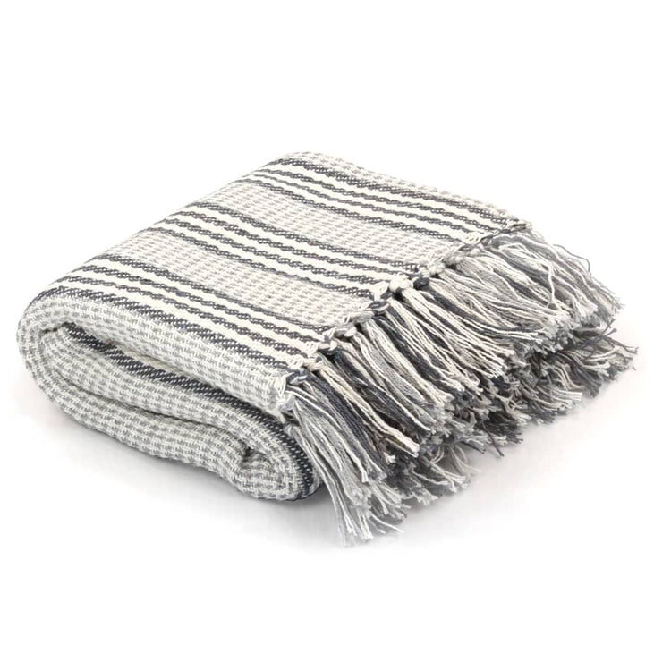 Vidaxl Plaid Stripes 220x250 cm Coton Gris et blanc