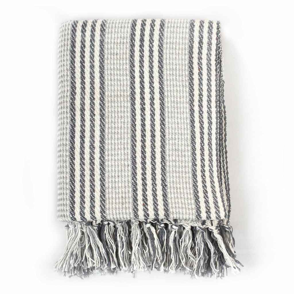 Vidaxl Plaid Stripes 220x250 cm Coton Gris et blanc