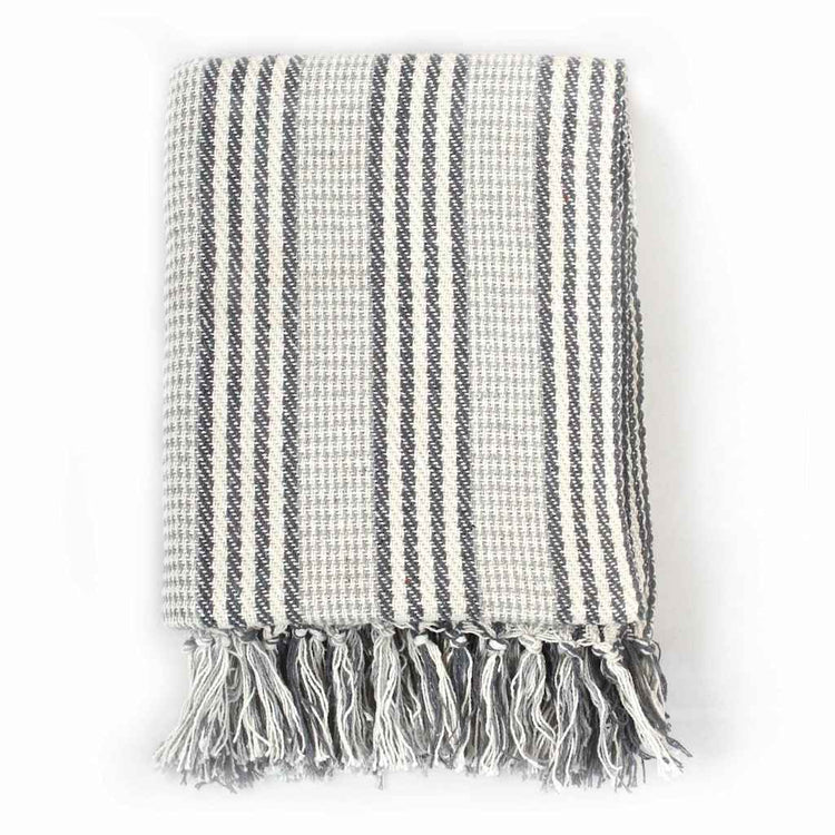 Vidaxl Plaid Stripes 220x250 cm Coton Gris et blanc