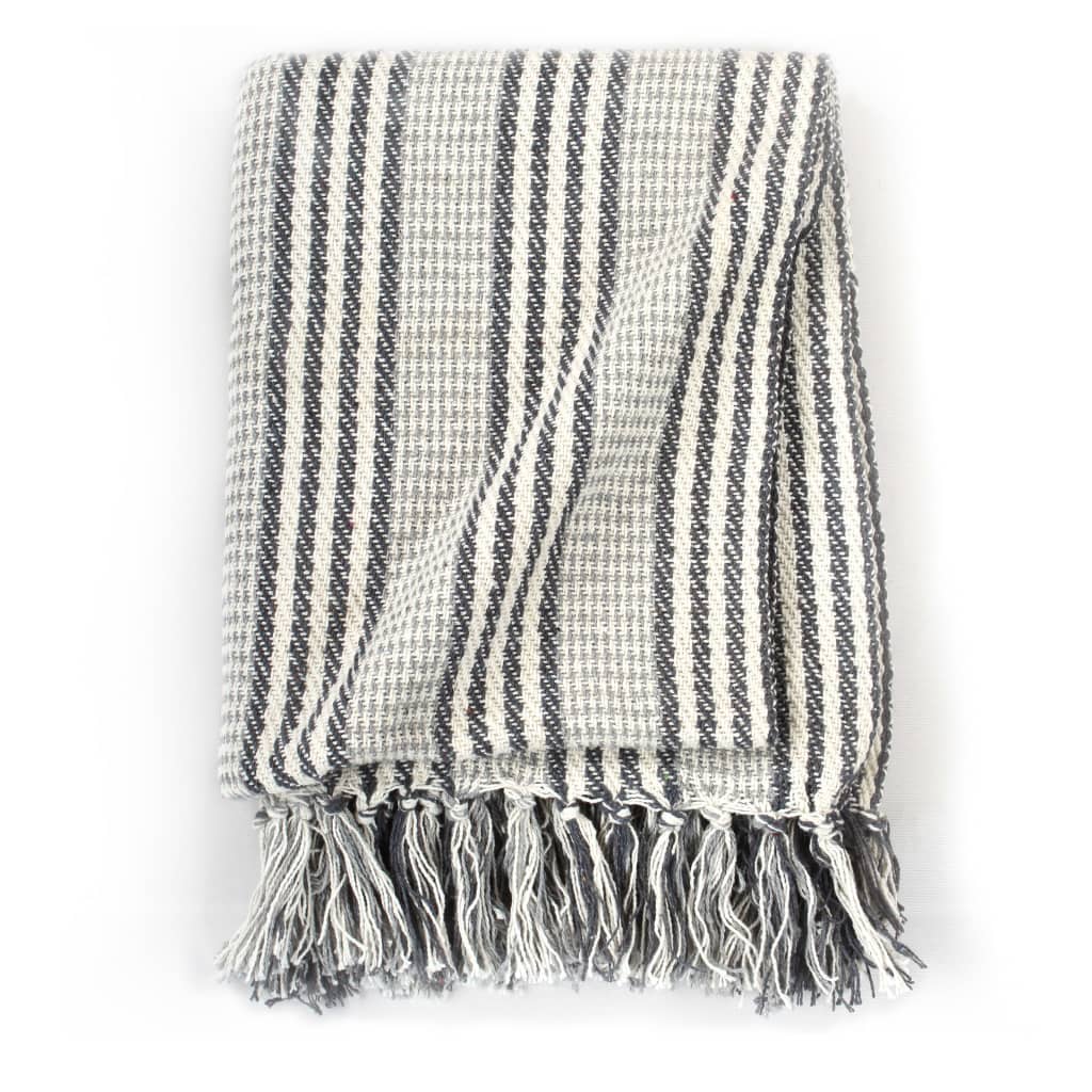 Vidaxl Plaid Stripes 220x250 cm Coton Gris et blanc