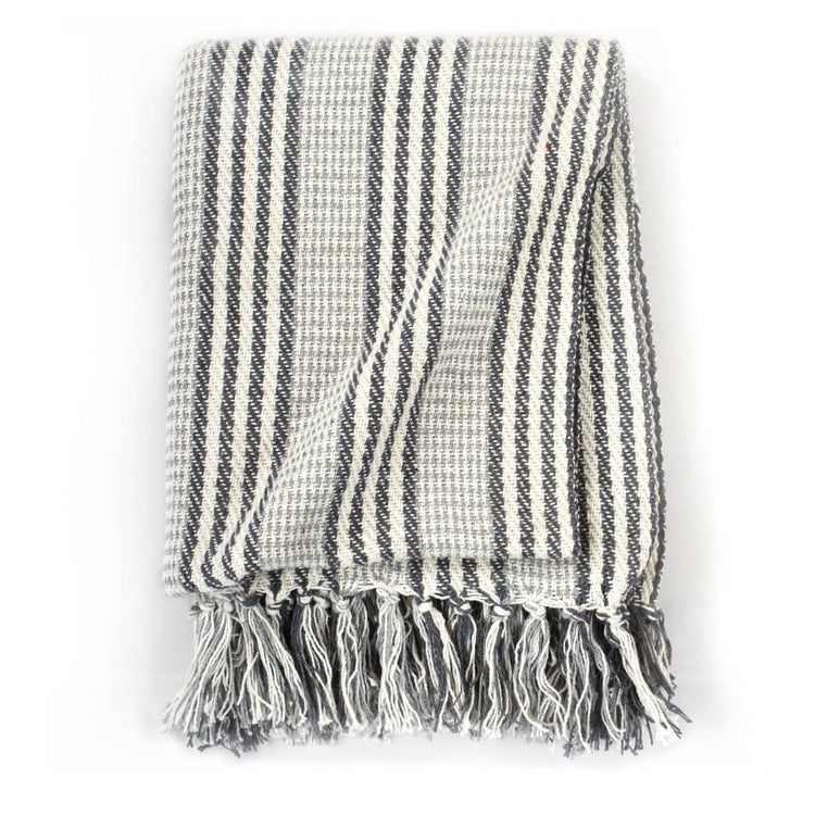 Vidaxl Plaid Stripes 220x250 cm Coton Gris et blanc