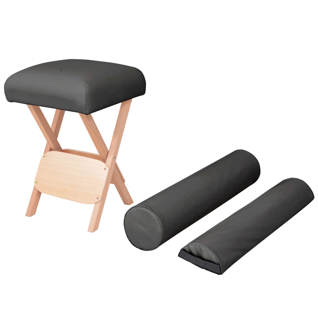 Tabouret de massage vidaxl avec siège de 12 cm d'épaisseur 2 boucles noire pliable