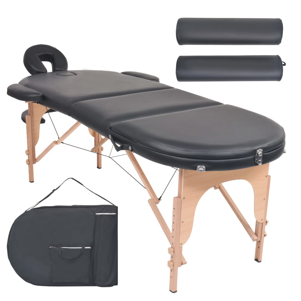 Table de massage Vidaxl pliable de 4 cm d'épaisseur avec 2 boucles noir ovale