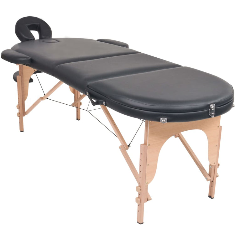 Table de massage Vidaxl pliable de 4 cm d'épaisseur avec 2 boucles noir ovale