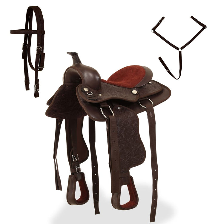 Vidaxl Western Saddle, Bridle et Borr Belt 13 Real Leather Brown