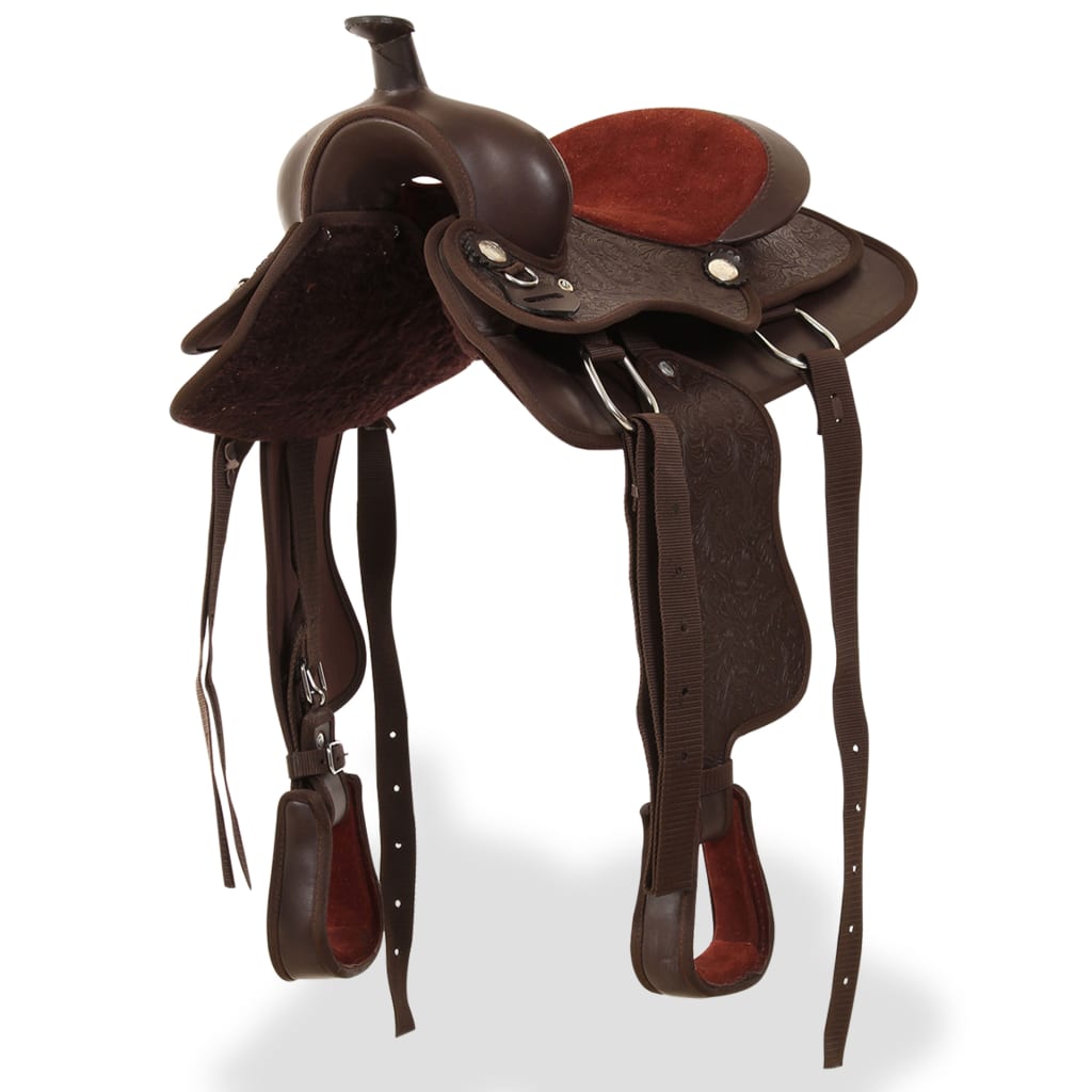 Vidaxl Western Saddle, Bridle et Borr Belt 13 Real Leather Brown