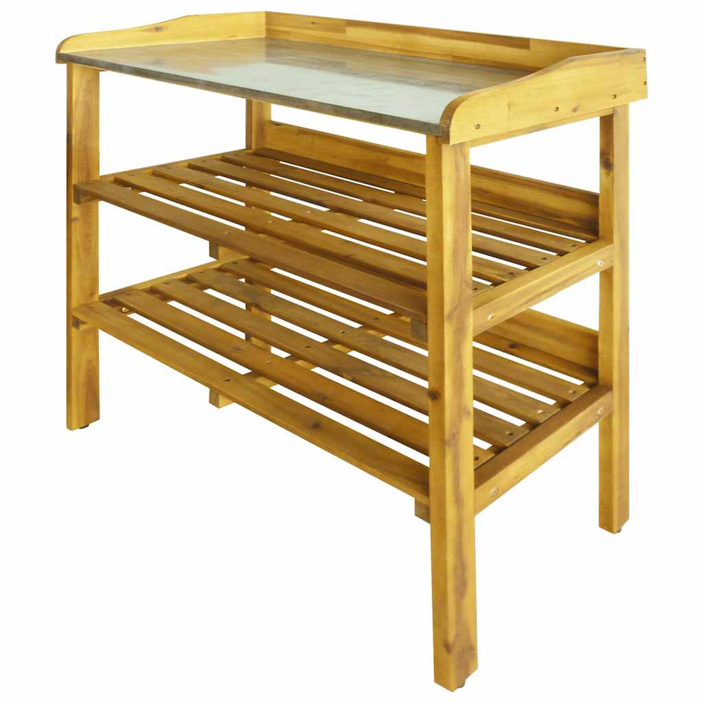 Table Vidaxl Botto avec 2 étagères ACACIAH SOLIDE ET ZINC