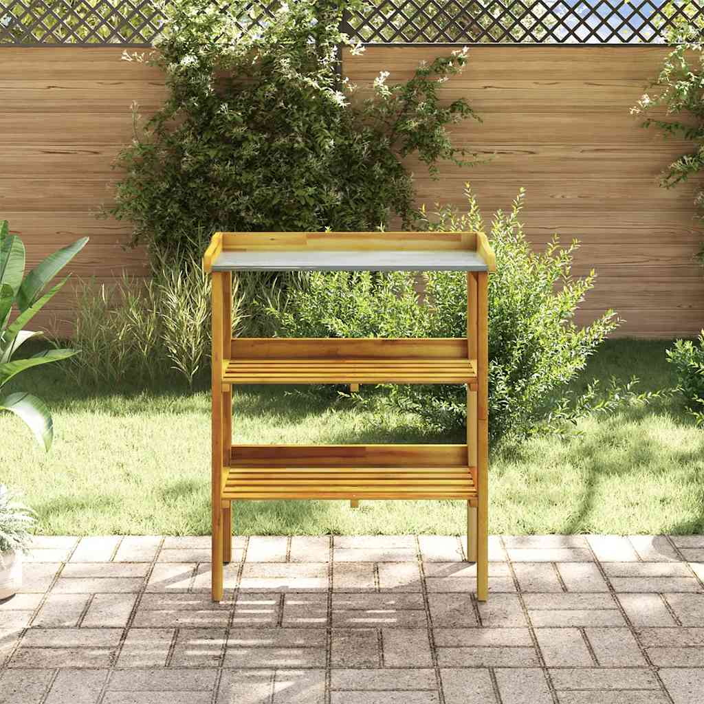 Table Vidaxl Botto avec 2 étagères ACACIAH SOLIDE ET ZINC