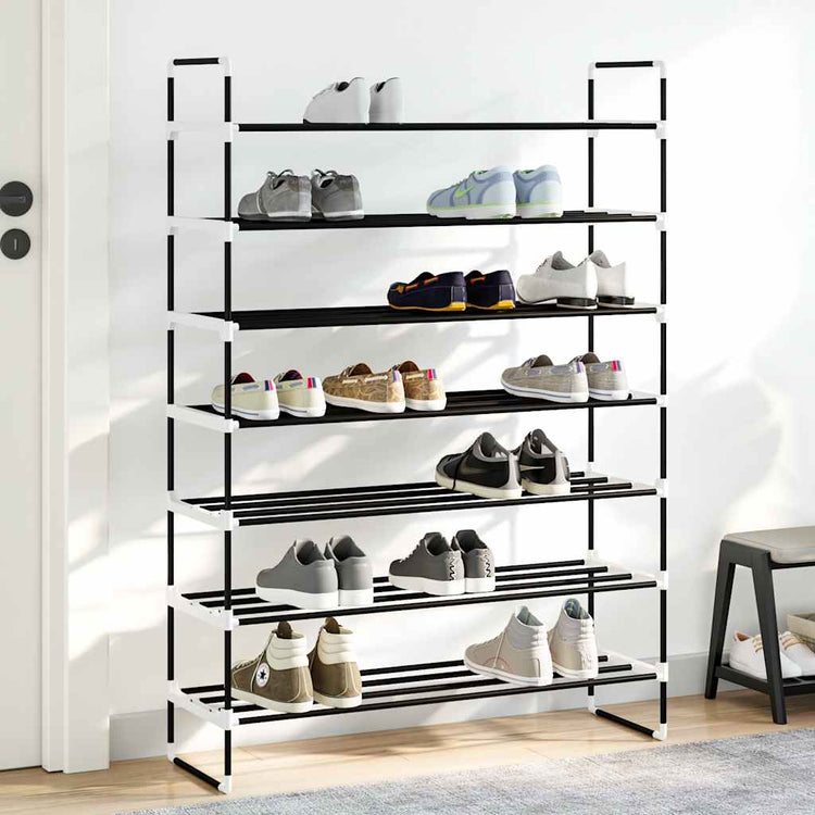Rack de chaussures Vidaxl avec 7 étagères de métal et de plastique noir