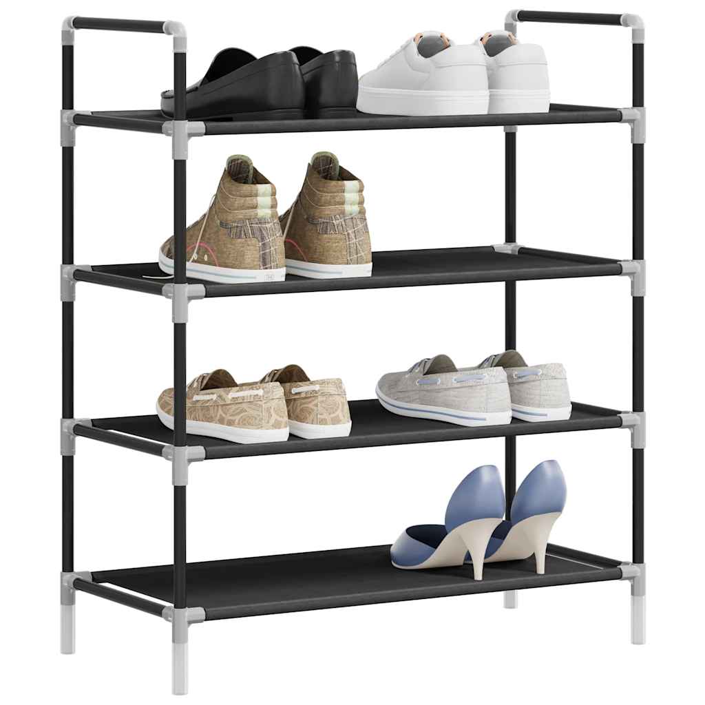 Rack de chaussures Vidaxl avec 4 étagères de métal et de tissu découvert noir