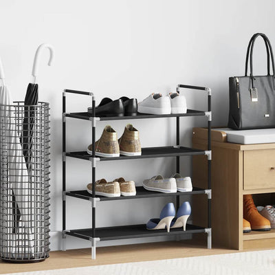 Rack de chaussures Vidaxl avec 4 étagères de métal et de tissu découvert noir