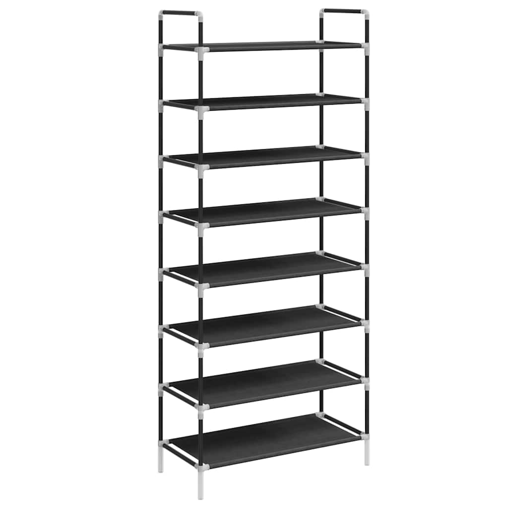Rack de chaussures Vidaxl avec 8 étagères de métal et de tissu découvert noir
