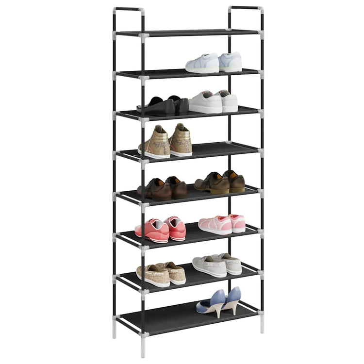 Rack de chaussures Vidaxl avec 8 étagères de métal et de tissu découvert noir
