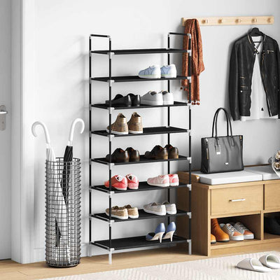 Rack de chaussures Vidaxl avec 8 étagères de métal et de tissu découvert noir