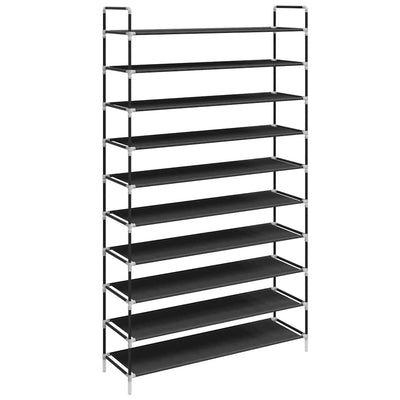 Rack de chaussures Vidaxl avec 10 étagères de métal et de tissu découvert noir