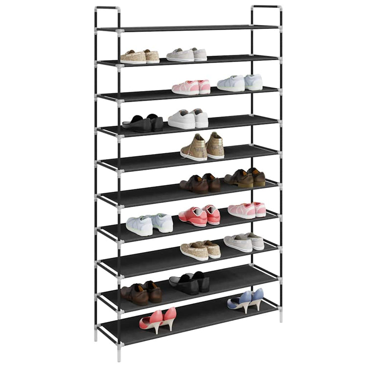 Rack de chaussures Vidaxl avec 10 étagères de métal et de tissu découvert noir